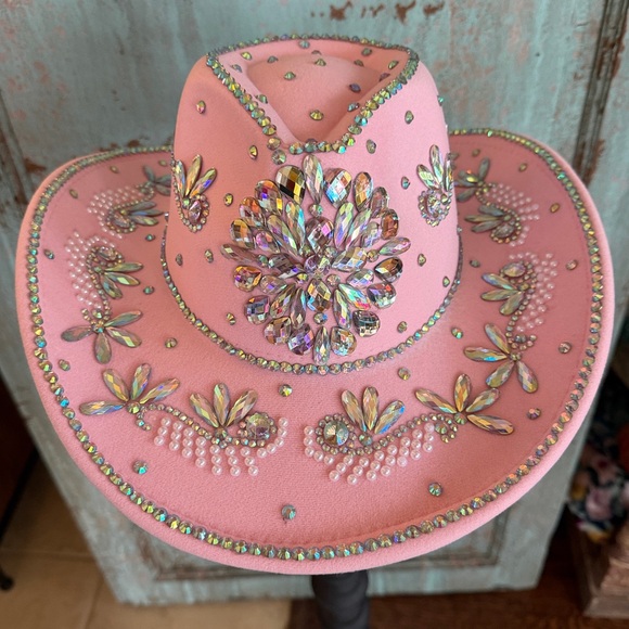 Pink Rhinestone & Pearl Cowboy Hat – Western Festival Glam ✨🤠💖 NWT New - Picture 1 of 9